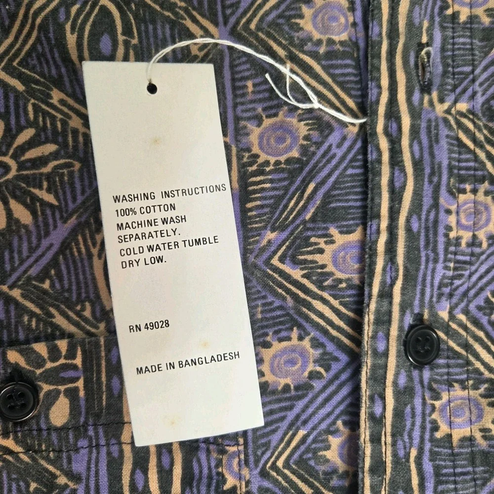 Barnaby 100% Cotton Geometric Short Sleeve Button-Up Shirt M Blue 90's Era